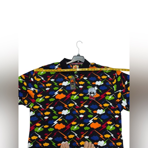 YO ME .Dynamic Black and Orange Polo Shirt with Geometric Pattern - Picture 4 of 7